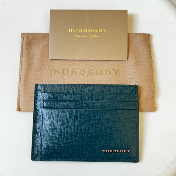 BURBERRY London Leather Card Case Wallet in Dark Teal, NEW - Picture 16 of 16